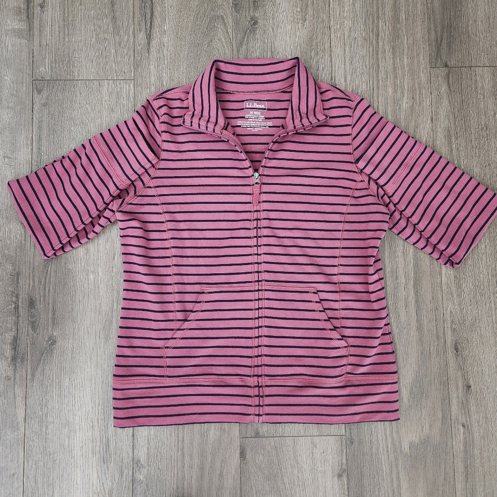 L.L. Bean Striped Cowl Neck Full Zip Sweatshirt Women's Size Medium